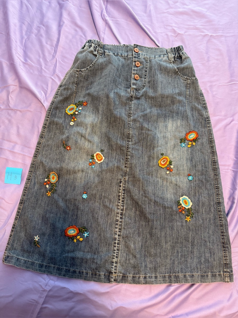 Denim Embroidered Flora skirt